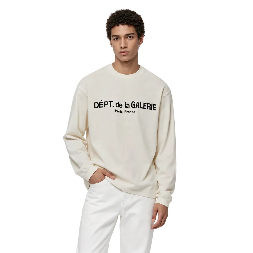 Gallery Dept. French Logo Lux Long Sleeve Tee Cream White - AFewVibe