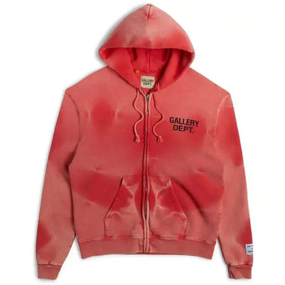 GALLERY DEPT. Sunfaded English Logo Zip - Up - Hoodie Red - Afewvibe