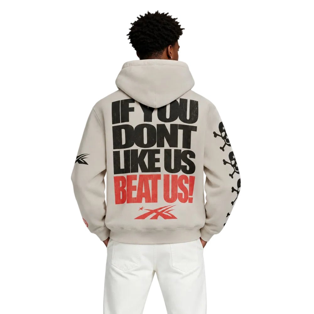 Hellstar If You Don’t Like Us Beat Us Hoodie White - AFewVibe