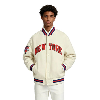 Kith New York Knicks Varsity Jacket White - AFewVibe