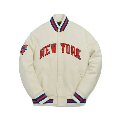Kith New York Knicks Varsity Jacket White - Afewvibe