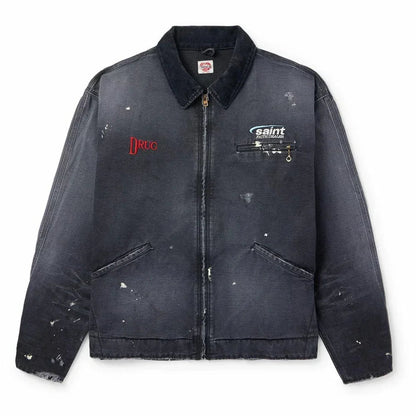 SAINT MXXXXXX - Corduroy - Trimmed Logo - Embroidered Distressed Cotton - Canvas Jacket - Black - Afewvibe
