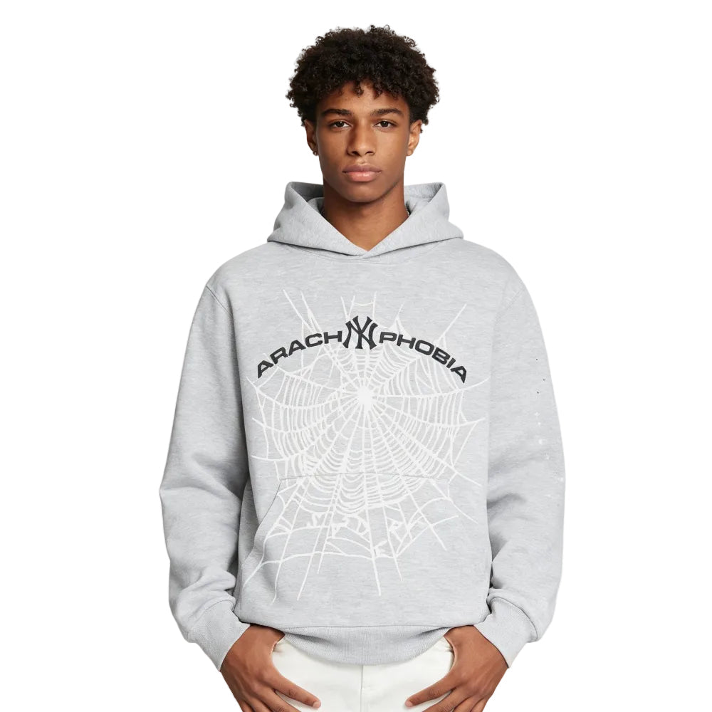 Sp5der Arach NY Phobia Hoodie Ash Grey - AFewVibe