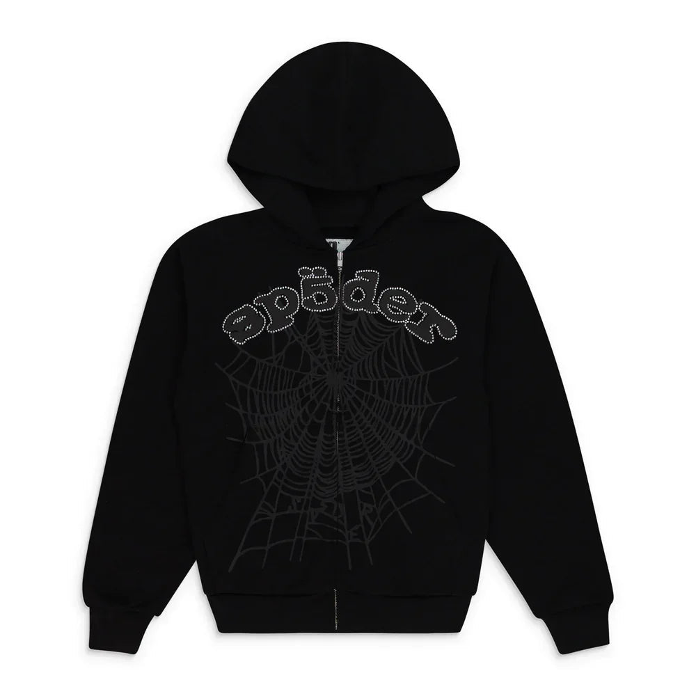 Sp5der OG Web V2 Rhinestone Zip Up Black – AFV Clothes – AFewVibe