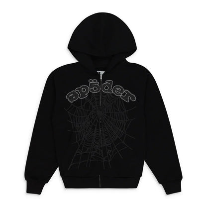 Sp5der OG Web V2 Rhinestone Zip Up Black - Afewvibe