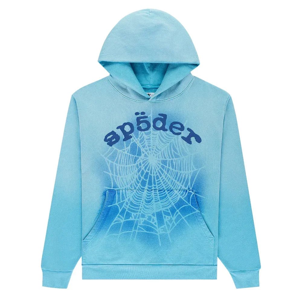 Sp5der OG Web V2 Spray Hoodie Light Blue - Afewvibe