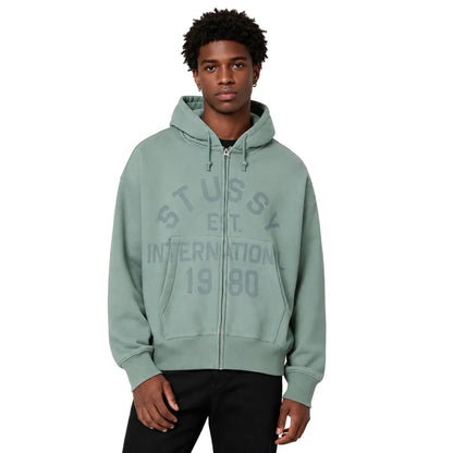 Stussy Established Zip Hoodie Grey Green - AFewVibe