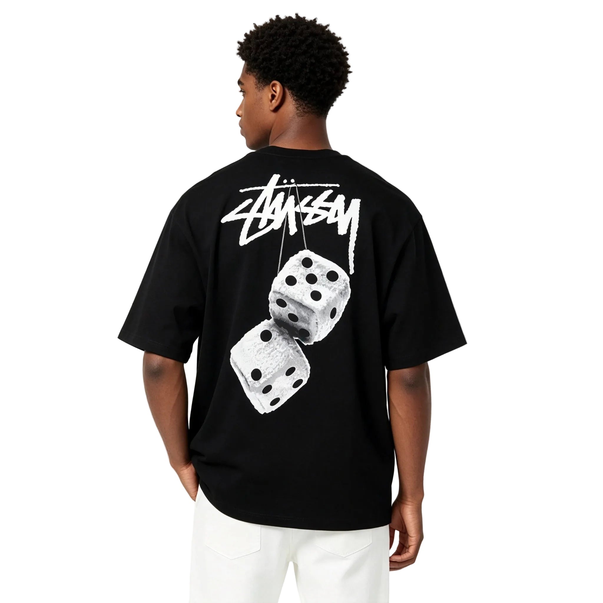 Stüssy Fuzzy Dice Tee Black | Fuzzy Dice Back Graphic – AFewVibe