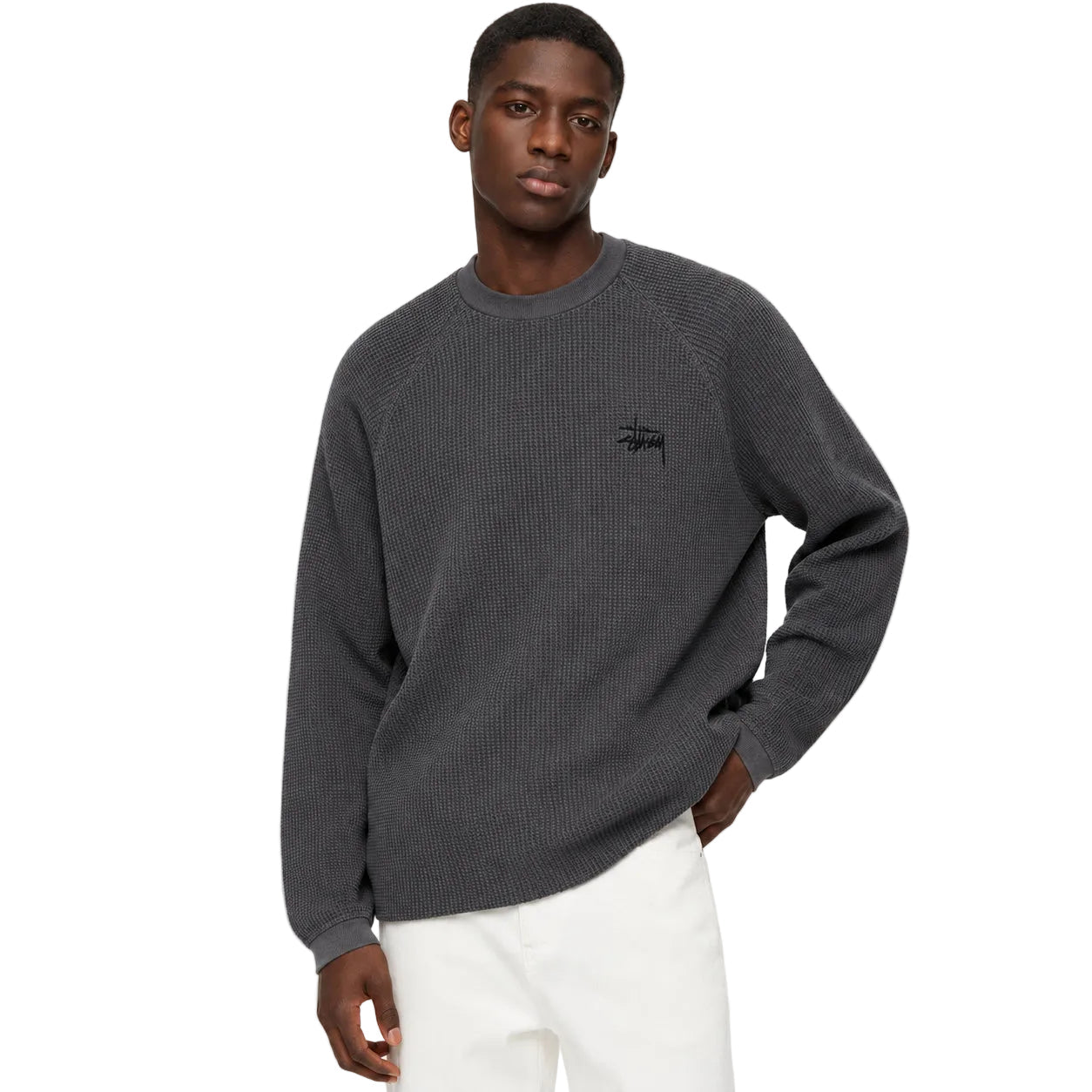 Stussy Raglan Thermal Long-Sleeve Crew Washed Black – AFewVibe