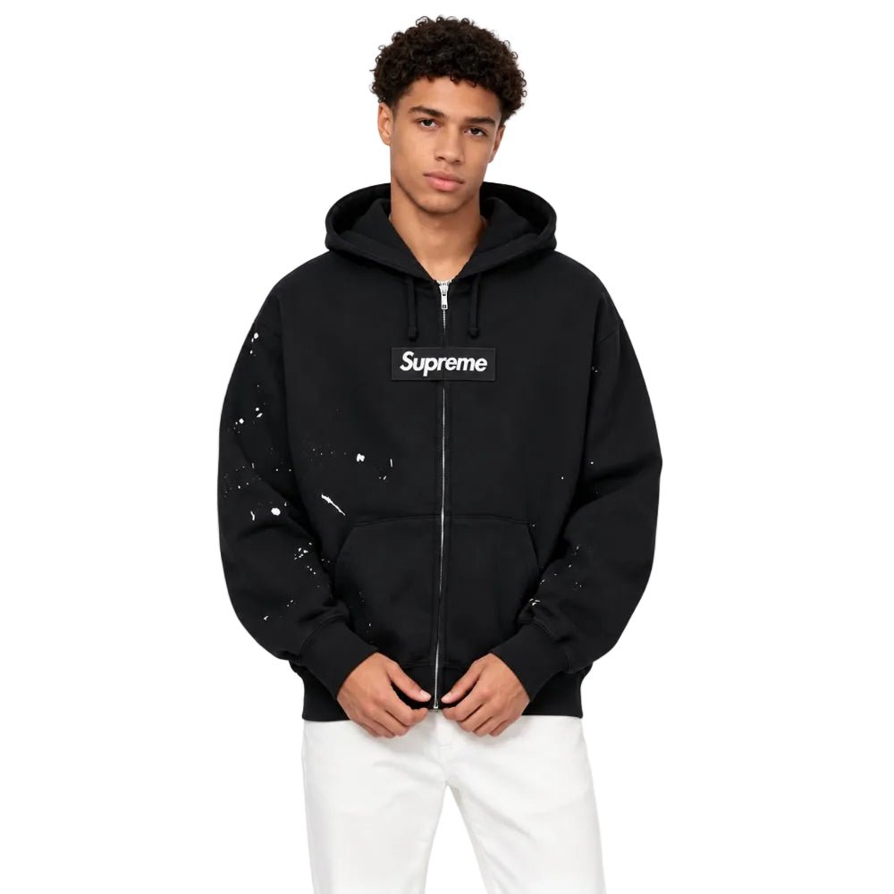 Supreme MM6 Maison Margiela Box Logo Zip Up Hooded Sweatshirt Black - AFewVibe