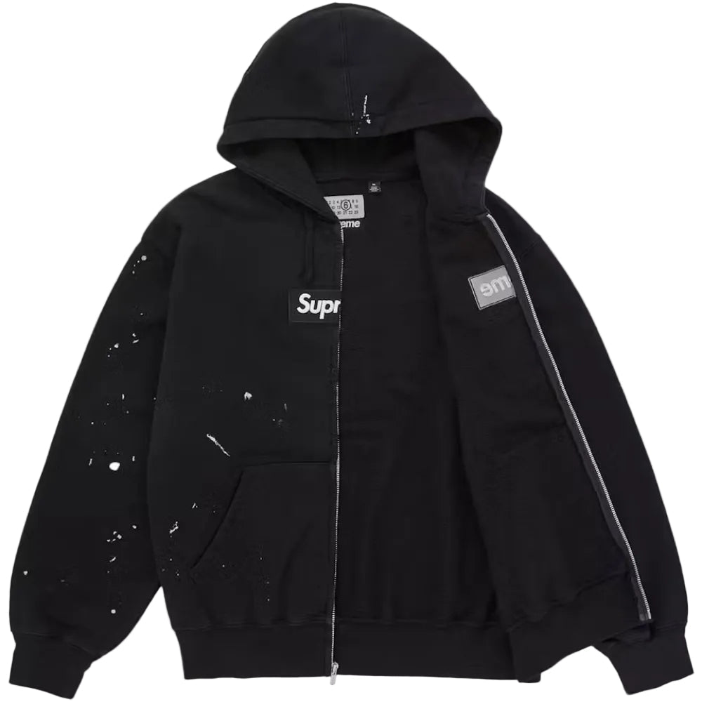 Supreme MM6 Maison Margiela Box Logo Zip Up Hooded Sweatshirt Black - AFewVibe