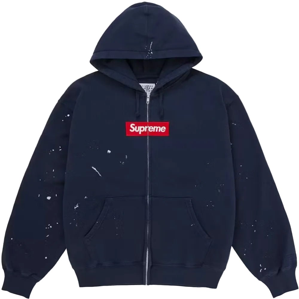 Supreme MM6 Maison Margiela Box Logo Zip Up Hooded Sweatshirt Navy - AFewVibe