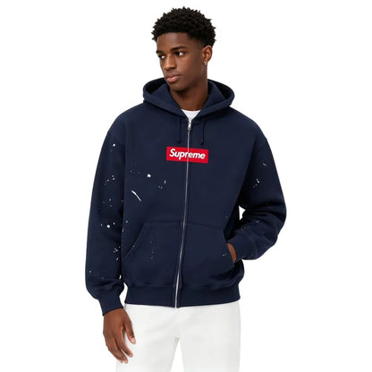 Supreme MM6 Maison Margiela Box Logo Zip Up Hooded Sweatshirt Navy - AFewVibe