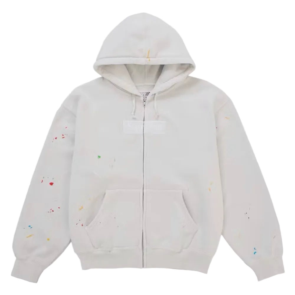 Supreme MM6 Maison Margiela Box Logo Zip Up Hooded Sweatshirt White - AFewVibe