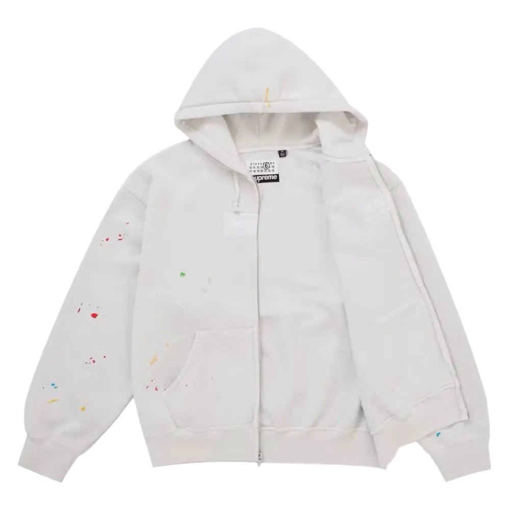Supreme MM6 Maison Margiela Box Logo Zip Up Hooded Sweatshirt White - AFewVibe