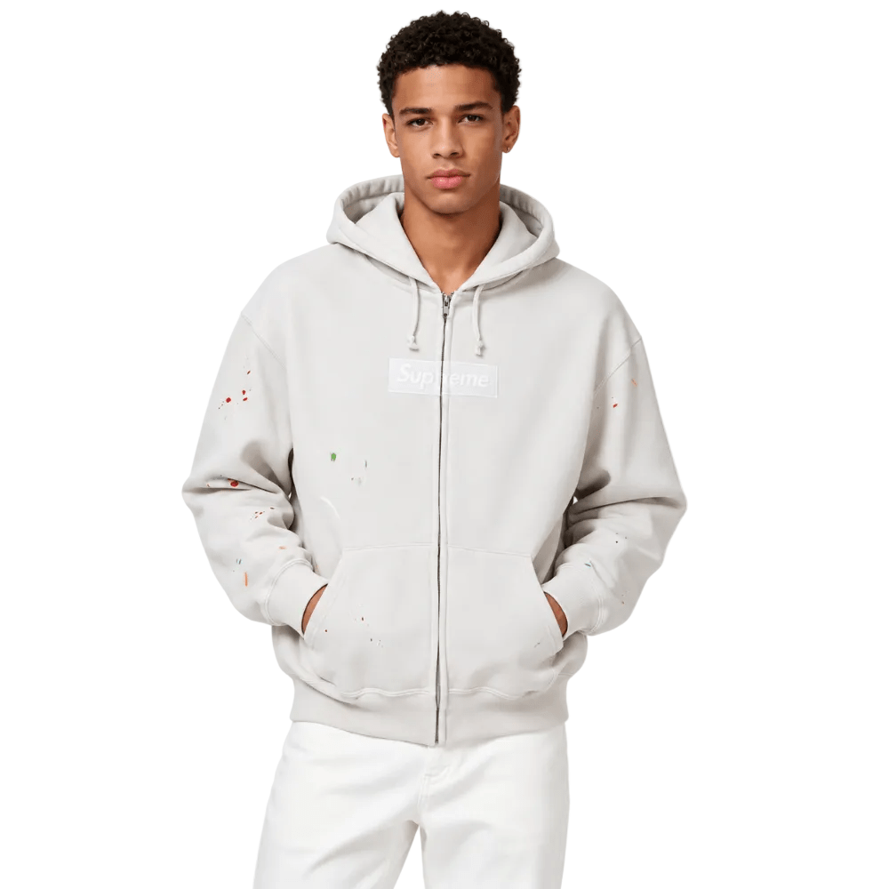 Supreme MM6 Maison Margiela Box Logo Zip Up Hooded Sweatshirt White - AFewVibe