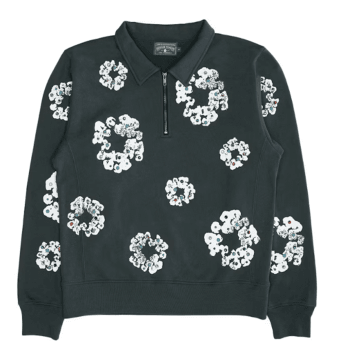 Denim Tears Rhinestone Wreath Half Zip Sweatshirt Black